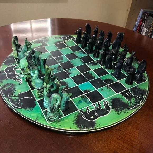 African Vintage Chess Set - Royal Green Large Chess Board - Picture 2 of 11